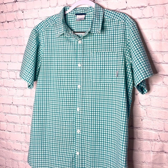 Columbia Mens White & Green Check Lightweight Short Sleeve Button Down Shirt M - Picture 4 of 8